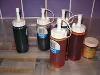 Dyes mixed in squirt bottles