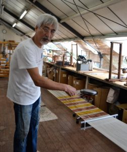 Jun Tomita explaining his kasuri work in progress